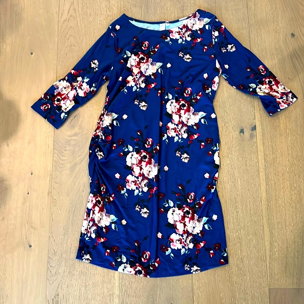 Blue floral fitted maternity dress